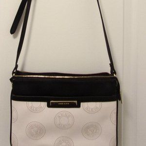 ANNE KLEIN BLACK AND CREAM FAUX LEATHER CROSSBODY PURSE, Like New Crossbody Bag